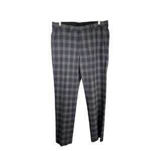 Murano Dress Pants Mens 34x34 Alex Fit Modern Gray Blue Plaid Knit Flat Front